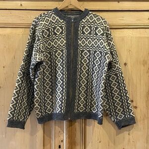 Vintage Ren Ny Ull Wool Nordic Cardigan Womens Sweater Zip Size 42